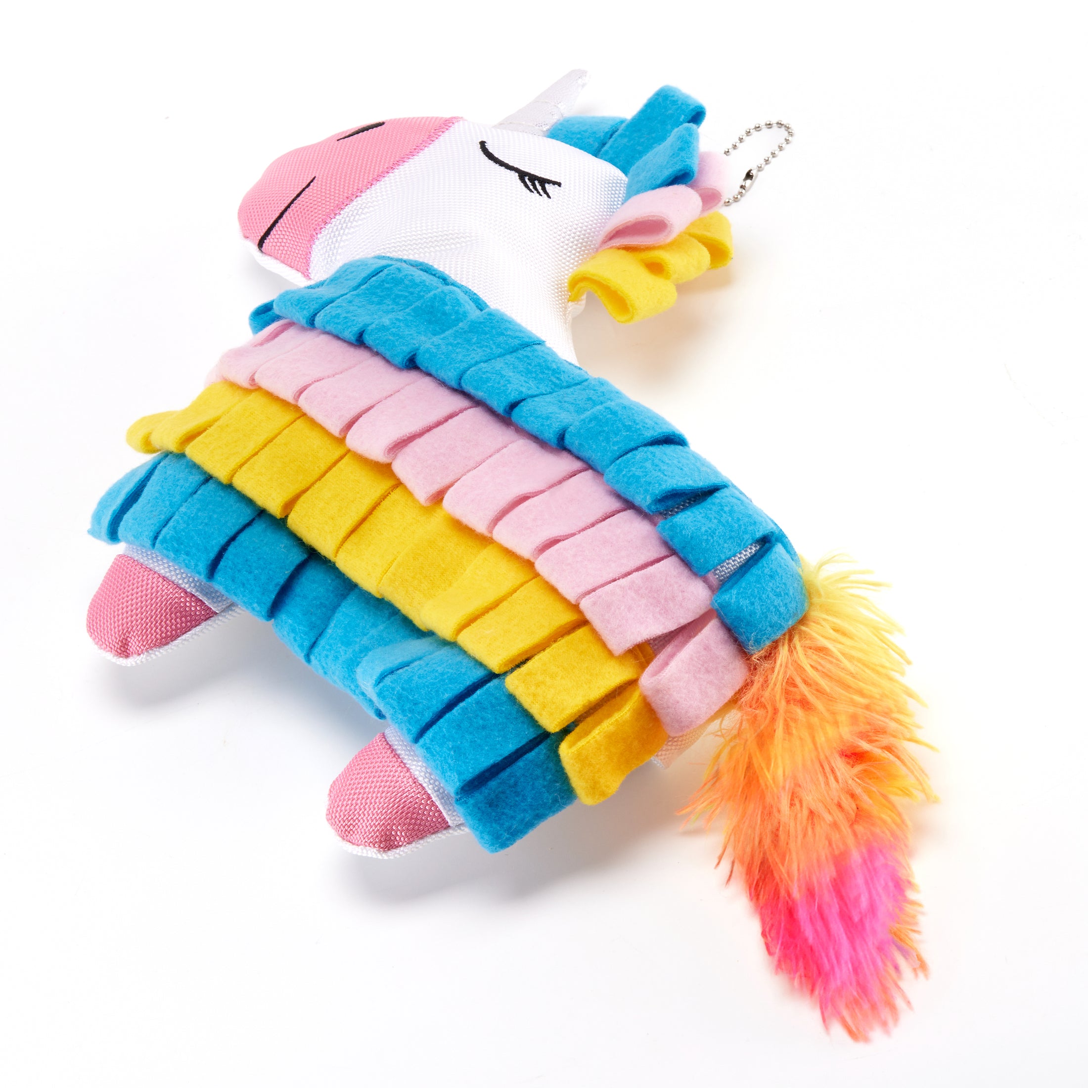 Close-up of the Fiesta Pinata Snuffle Toy's vibrant colors and intricate snuffle patterns, designed to engage and entertain dogs during playtime.