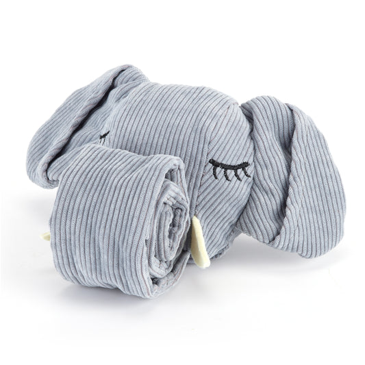 Trunk or Treat Snuffle Toy for dogs, featuring an elephant design with a trunk that rolls up to reveal hidden treat pockets, made from durable, non-toxic materials for mental stimulation.