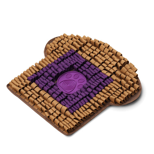 PB&J Snuffle Mat for dogs, featuring vibrant colors and multiple snuffle patterns, made from durable, non-toxic materials for mental stimulation.